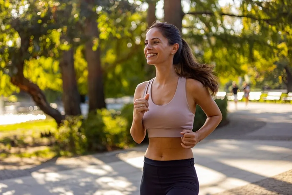 Happy woman jogging